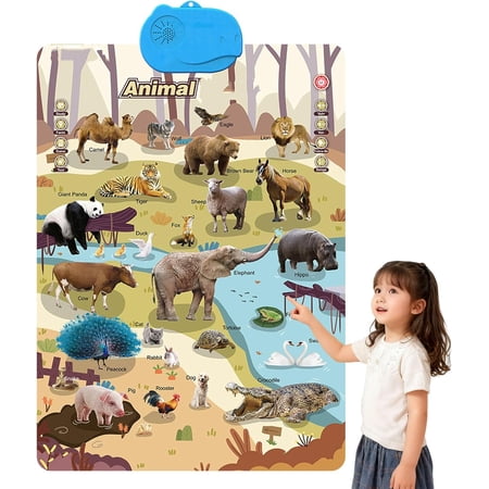 Talking Wall Chart for Kids, Bilingual English and Spanish Learning Poster with Songs, ABCs, Numbers, Animal Words and Piano Interactive Touch Buttons