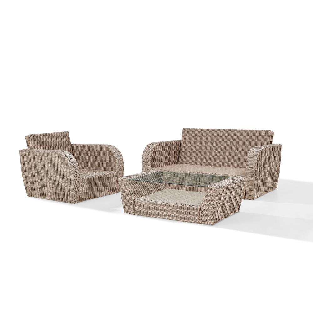 Crosley Furniture St Augustine 3 Pc Outdoor Wicker Seating Set With Oatmeal Cushion - Loveseat, Arm Chair , Coffee Table - image 3 of 7