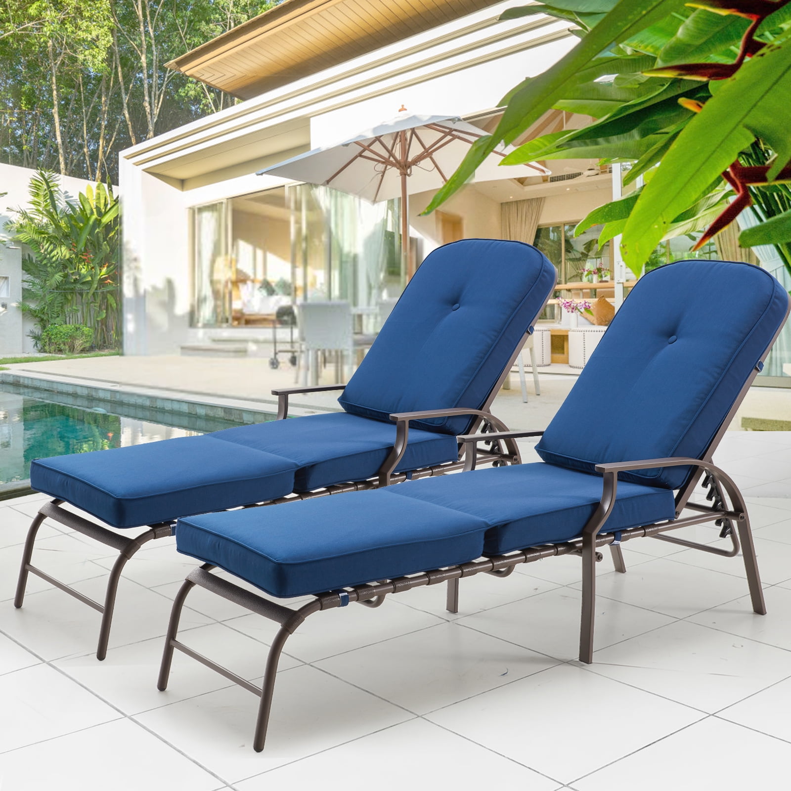 AECOJOY Cushioned Patio Lounge Chair Set of 2, Poolside Adjustable