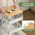 thumbnail image 2 of 3 Tier Rolling Cart with Table top, Metal Rolling Utility Cart on Wheels, Sturdy Storage Organizer Cart with Hooks for Office, Classroom, Kitchen and Bathroom (White), 2 of 8