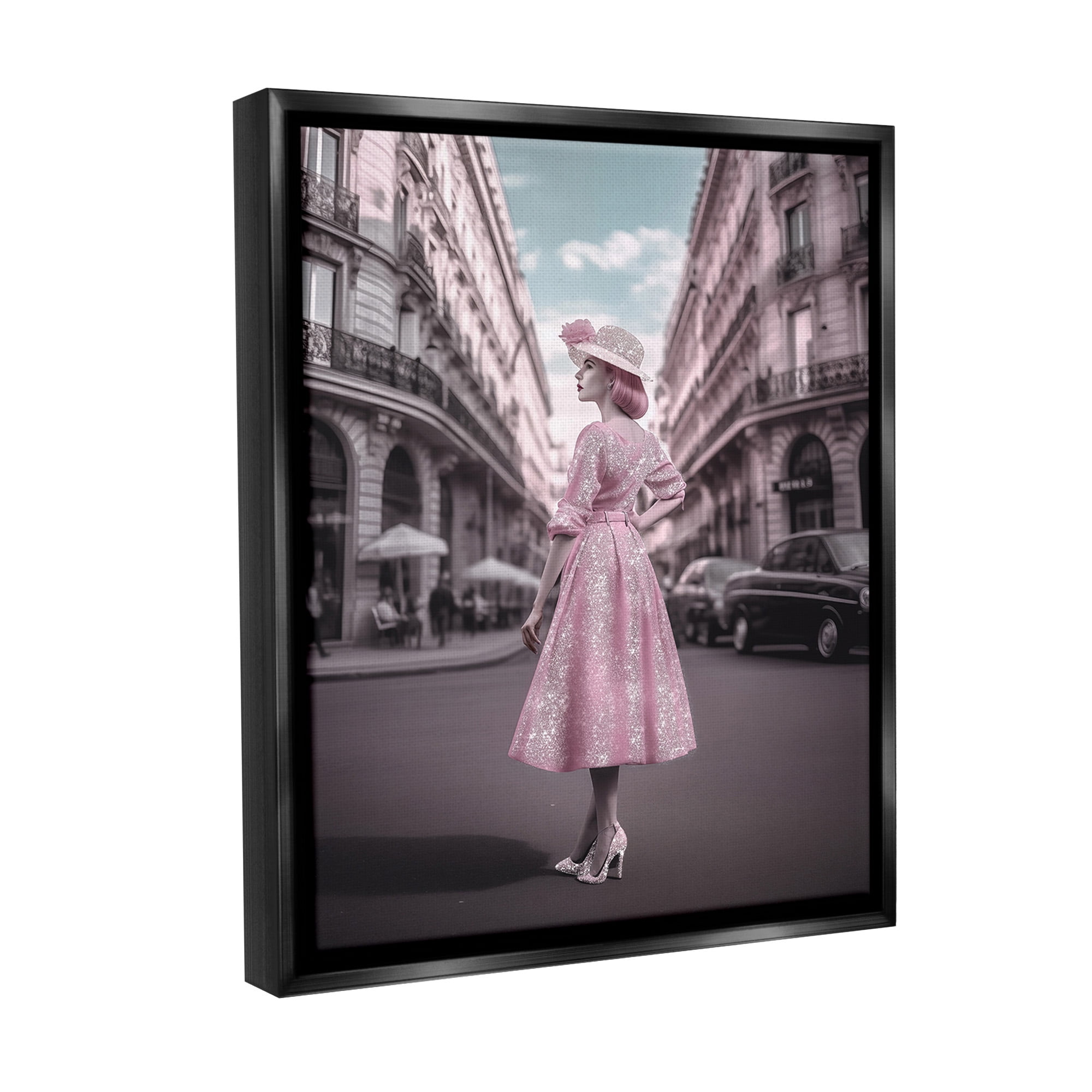 Stupell Industries Vintage Fashion in City Travel & Places Painting Black Floater Framed Canvas Art Print Wall Art, 17 x 21