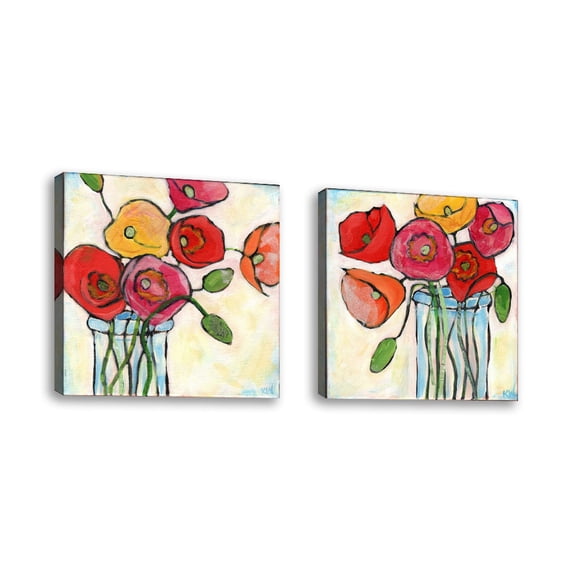 Set of 2 - California Poppies II - Contemporary Fine Art Giclee on Canvas Gallery Wrap - wall décor - Art painting - 24 x 24 Inch - Ready to Hang