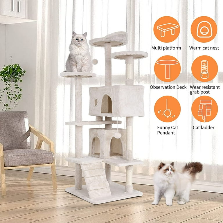 Bestpet 54in Kitten Activity House with Cat Scratching Posts Stand House Cat Condo with Funny Toys Beige