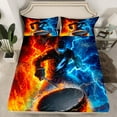 thumbnail image 2 of Castle Fairy Ice Hockey Boy Girl 3Pcs Twin Sheet Sets,Sport Gamer Twin Fitted Sheet,Blue Orange Lightning Breathable Flat Sheet,Lightweight Room Decor, 2 of 7