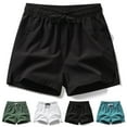 thumbnail image 6 of zeranth Men Summer Casual Shorts Mid-rise Elastic Waistband Pockets Beach Shorts Solid Color Wide Leg Loose Fit Fitness Shorts, 6 of 7