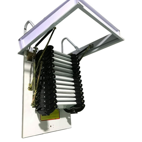 INTSUPERMAI Ceiling Mounted Folding Loft Ladder Attic Stairs Black White 10.5Ft Height 13 Steps(Ceiling Opening Size 27.56"x 47.24")
