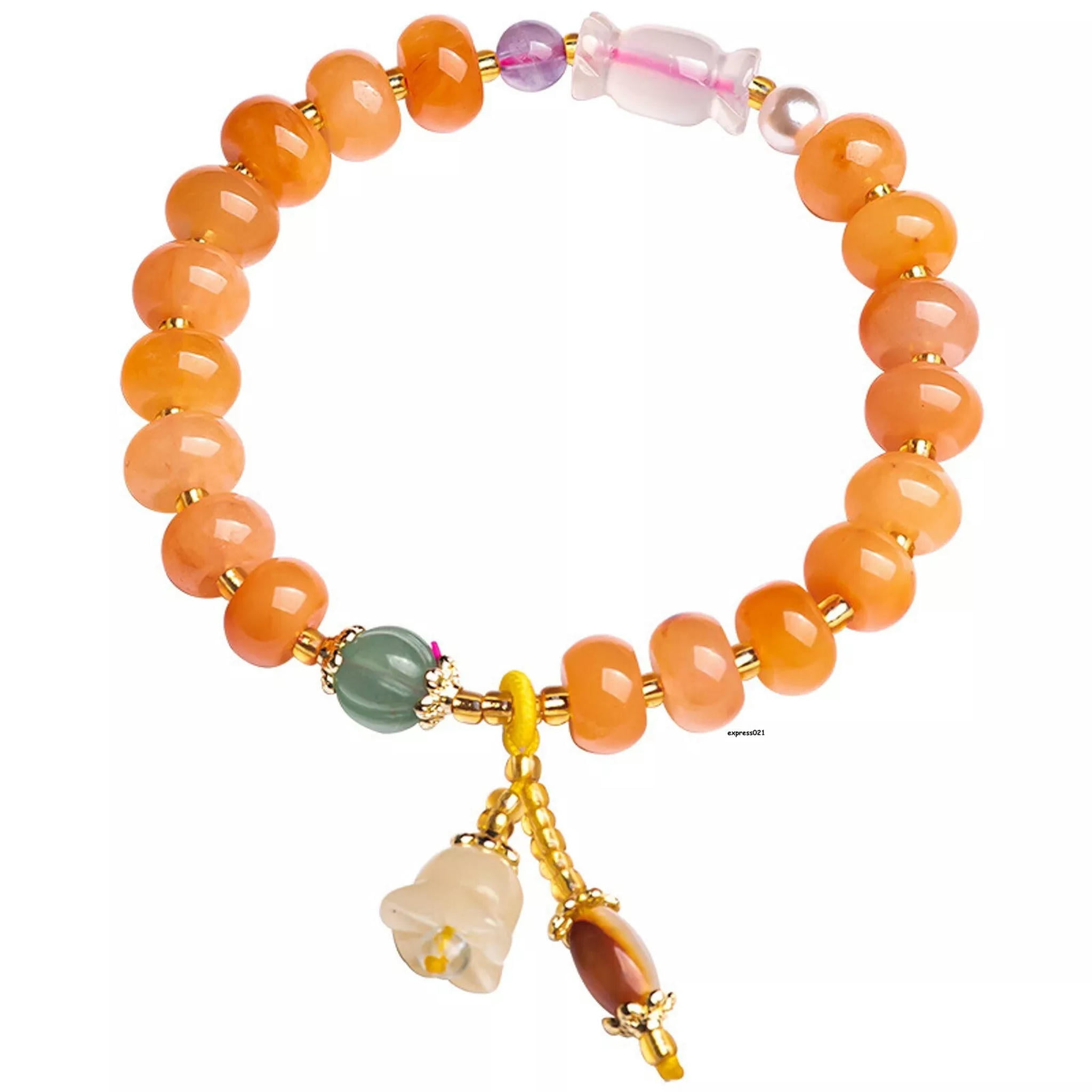 HOOUN Natural Jade Bangle Women Lucky Yellow Abacus Beads Flower Bracelet