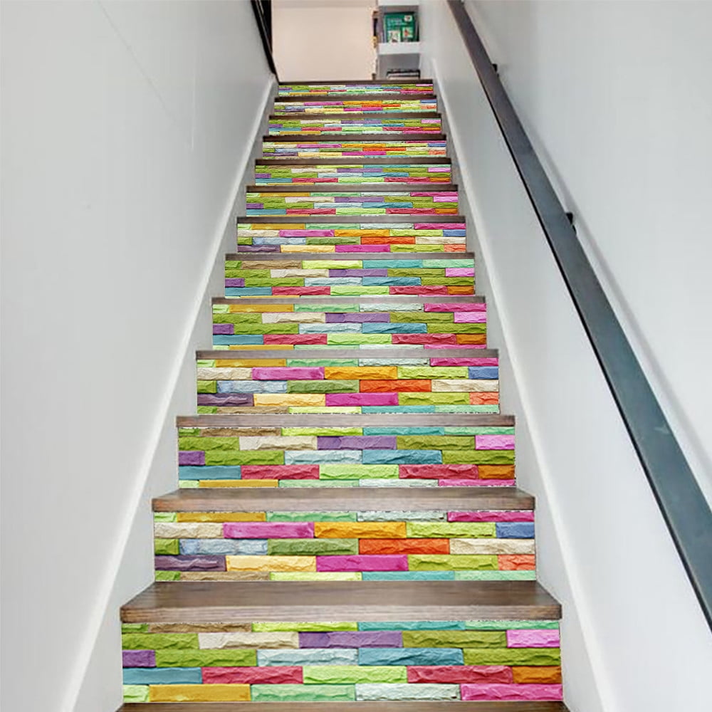 Modern Coloful Abstract Watercolor ceramic tile Peel and Stick Vinyl Stair Riser Decals Staircase Tile Stickers Decor Modern Marble Decoration Self-Adhesive