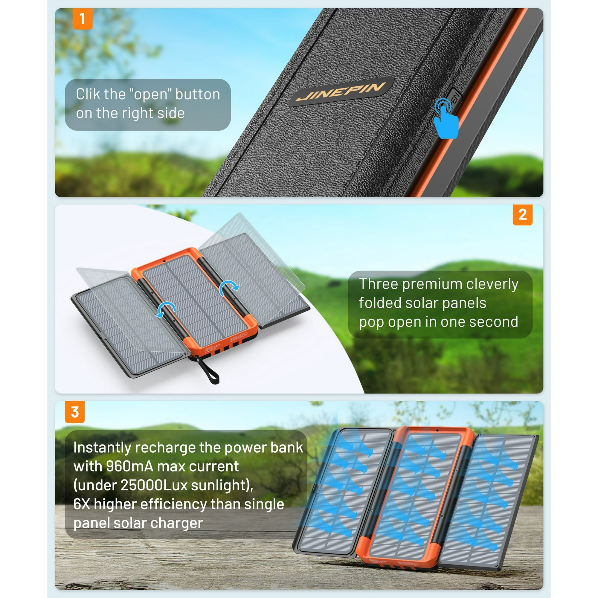 46800mAh Solar Charger Power Bank 20W Fast Charging with Cables Compatible for iPhone, Android Phone