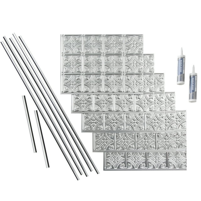 FASÄDE Traditional Style 1 Decorative Vinyl Backsplash 15 sq ft Kit in Brushed Aluminum