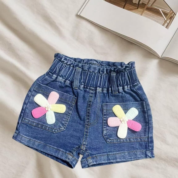 BXJX Girls Denim Shorts, School Causal Above the Knee Summer Jeans Shorts for Girls Blue Size 6 T