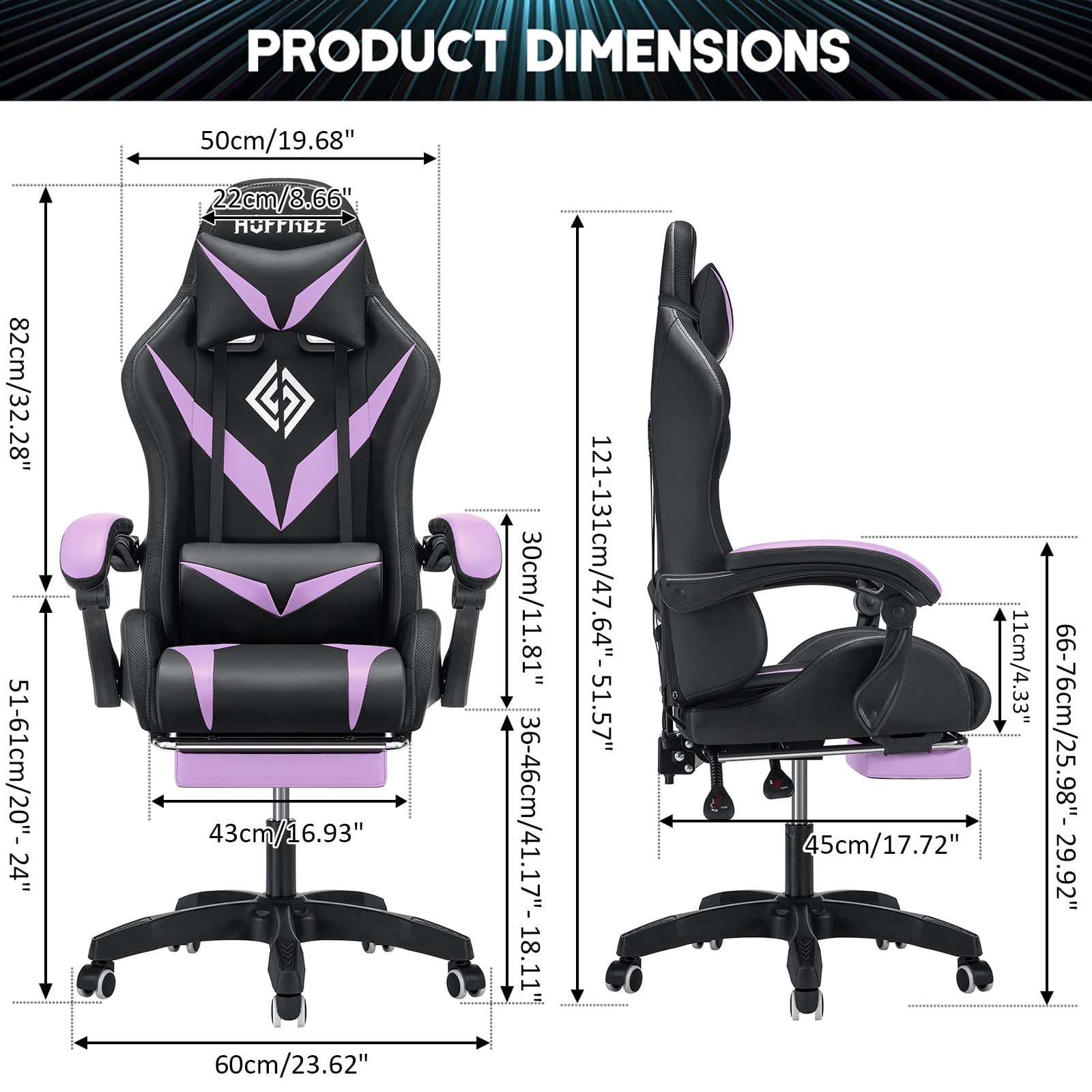 HOFFREE Gaming Chair with Massage and LED RGB Lights Ergonomic Computer Chair with Footrest High Back Video Game Chair with Adjustable Lumbar Support Linkage Armrest for Home Office