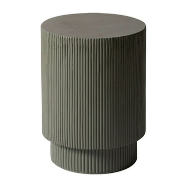 LeisureMod Modern Side Table Round Fiberstone Top Accent End Table for Home, Outdoor Patio, Living Room Sofa, Weather-Resistant, Eden Series in Grey