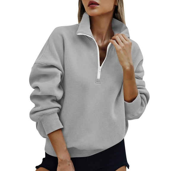 yardsong Womens Half Zip Oversized Sweatshirts Fleece Stand Collar Sweater 2025 Trendy Long Sleeve Pullover Tops Y2k Fall Outfits Gray,M