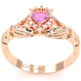 thumbnail image 5 of Claddagh Lab-Created Pink Sapphire Diamond Ring In Solid 14k Rose Gold, 5 of 6
