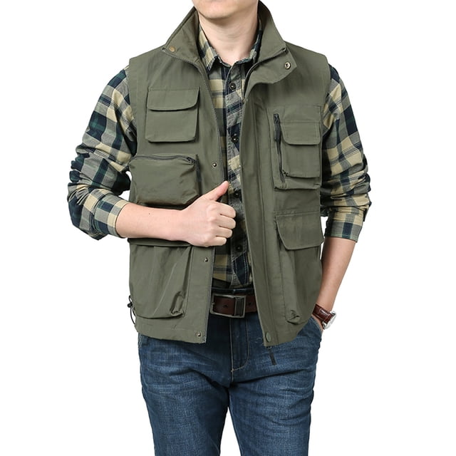 Dvkptbk Sports de Plein Air pour Hommes Multi-Poches Cargo à Fermeture Éclair avec Col Rabattu en Liquidation