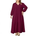 thumbnail image 2 of ZANZEA Women V-Neck Long Sleeve Flare Swing Holiday Party Kaftan Loose Maxi Long Dress Plus, 2 of 13