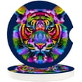 thumbnail image 1 of FMSHPON Pop Art Colorful Tiger Dark Blue Set of 6 Car Coaster for Drinks, Absorbent Ceramic Stone Coasters Cup Mat with Cork Base for Home Kitchen Room Coffee Table Bar Decor, 1 of 5