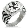 thumbnail image 1 of Stainless Steel Encircled Radioactive CZ Ribbed Needle Stripe Pattern Biker Style Polished Ring, 1 of 1