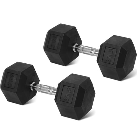Sprint Demon Rubber Encased Hex Dumbbells, 35 lbs Pair, Black