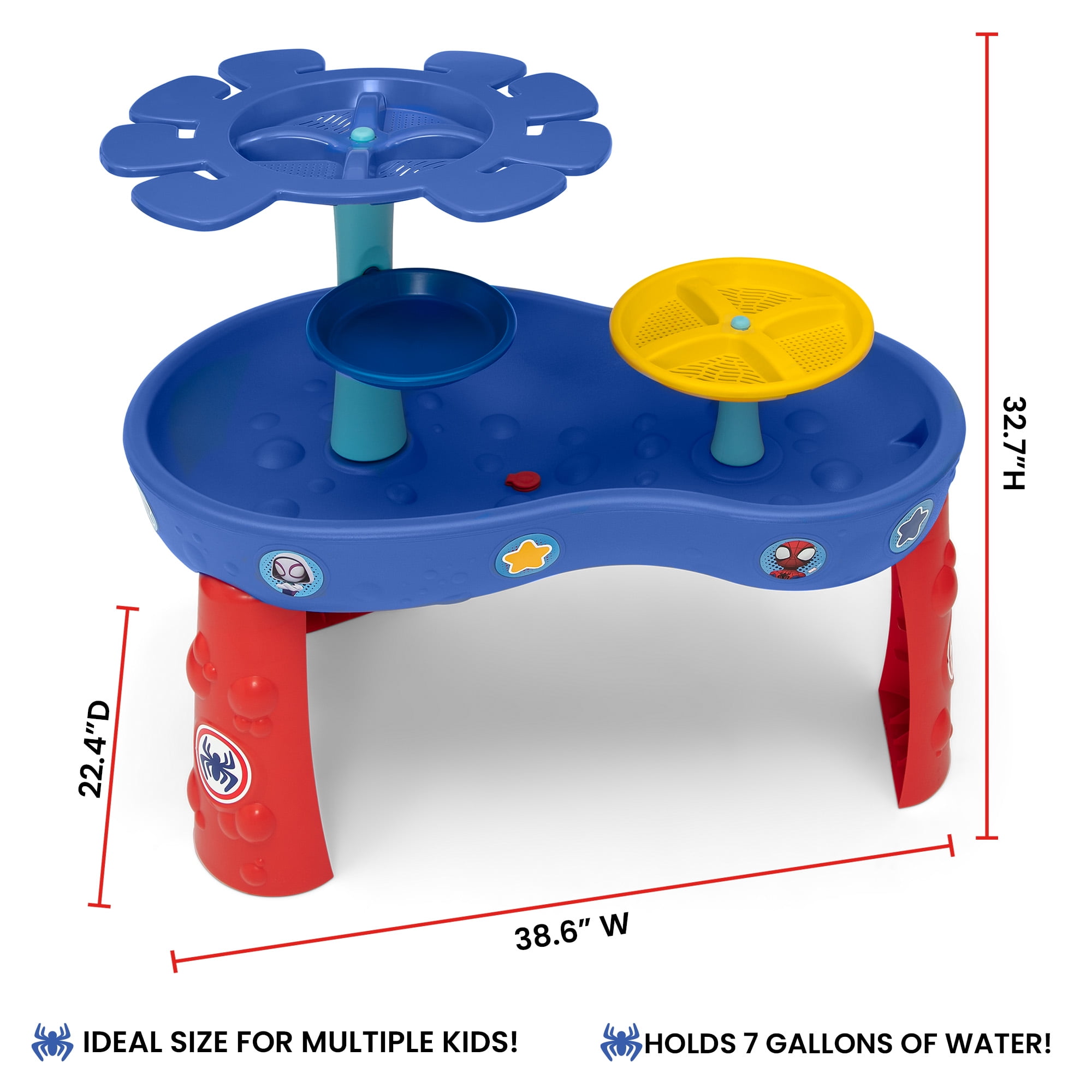 Spidey and His Amazing Friends Water Table by Delta Children - 3-Tier Water Play Table with 9-Piece Toy Set - Water Sensory Table + Summer Beach Toys for Outside Backyard for Toddlers Ages 2+, Blue