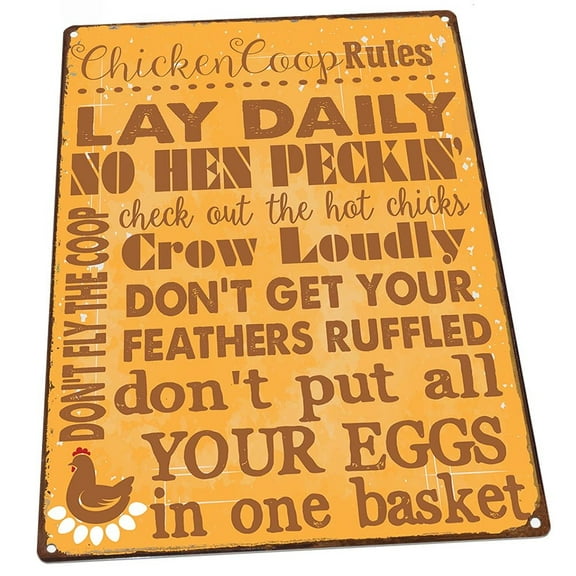 Chicken Coop Rules 9"x12" Metal Sign, Wall Decor for Porch, Patio, or Deck