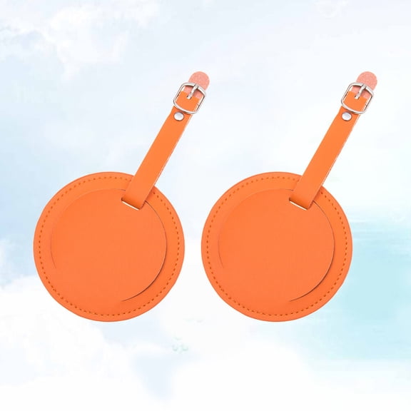 FOMIYES 2Pcs Round Travel Suitcase Name Tags in Orange with Writable Id Card and Secure Buckle