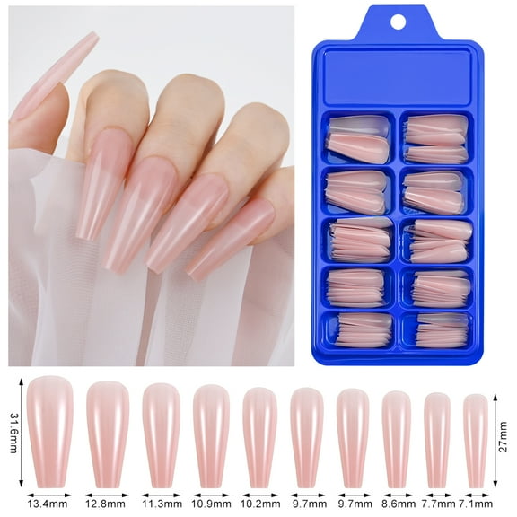 100pcs Nude Pink False Nail Press On Nails Acrylic Extension Coffin Forms Nail Tips Artificial Long Full Cover Fingernails Tools