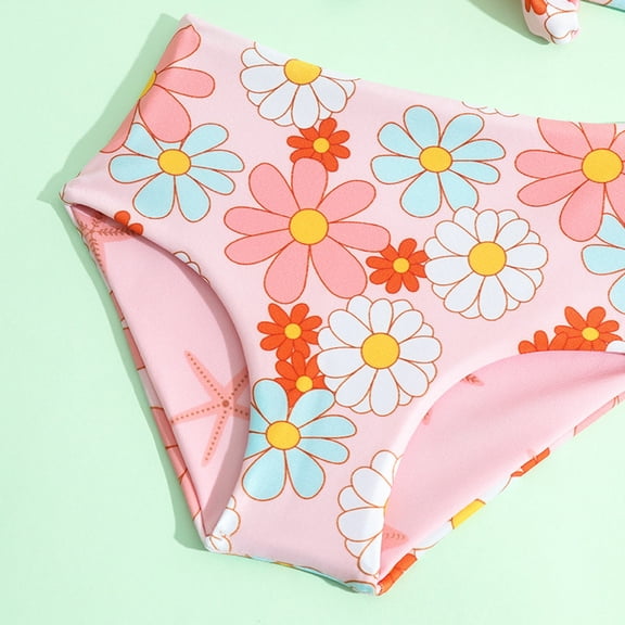 Vedolay Girl's Swimsuits Kids Girls Three Piece Bathing Suits Spaghetti Straps Bikini Set Cross Back Rash Guard with Lace Cover Up,Pink 6-12 Months