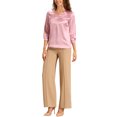 thumbnail image 2 of INSPIRE CHIC Women's Satin Blouse Casual Solid Long Sleeve V Neck Top Shirts S Pink, 2 of 6