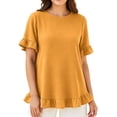 thumbnail image 3 of Thousandth Plus Size Blouse for Women Casual Textured Loose Fit Tunic Linghtweight Short Sleeve Tops Round Neck Double Ruffle Hem Summer Shirts for Everyday, 3 of 6