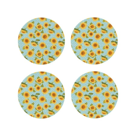 

Matuu White Polka Dot Sunflower A for Cup Coasters Set of 4 Leather Coasters Desk Coasters for Office Measures 4” x 4”-Round Shape