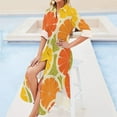 thumbnail image 4 of 2024 Colorful Fruit Print Casual Dress Orange Lemon Street Fashion Dresses V Neck Elegant Chiffon Dress Long Sleeve Vestido Big Size, 4 of 7