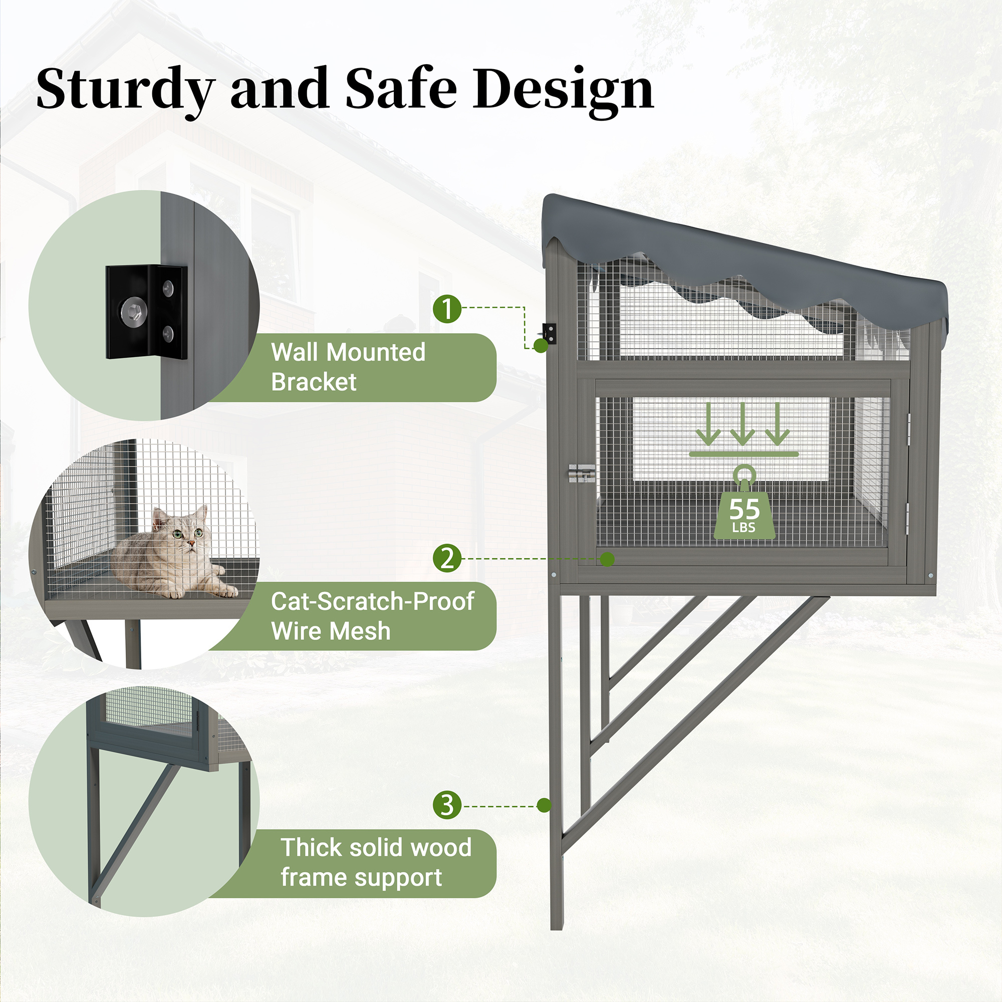 YIYADO Cat Catio Window Box Enclosure, Expandable Wooden Outdoor Window Perch, Secure Cat House for Multi Kittens