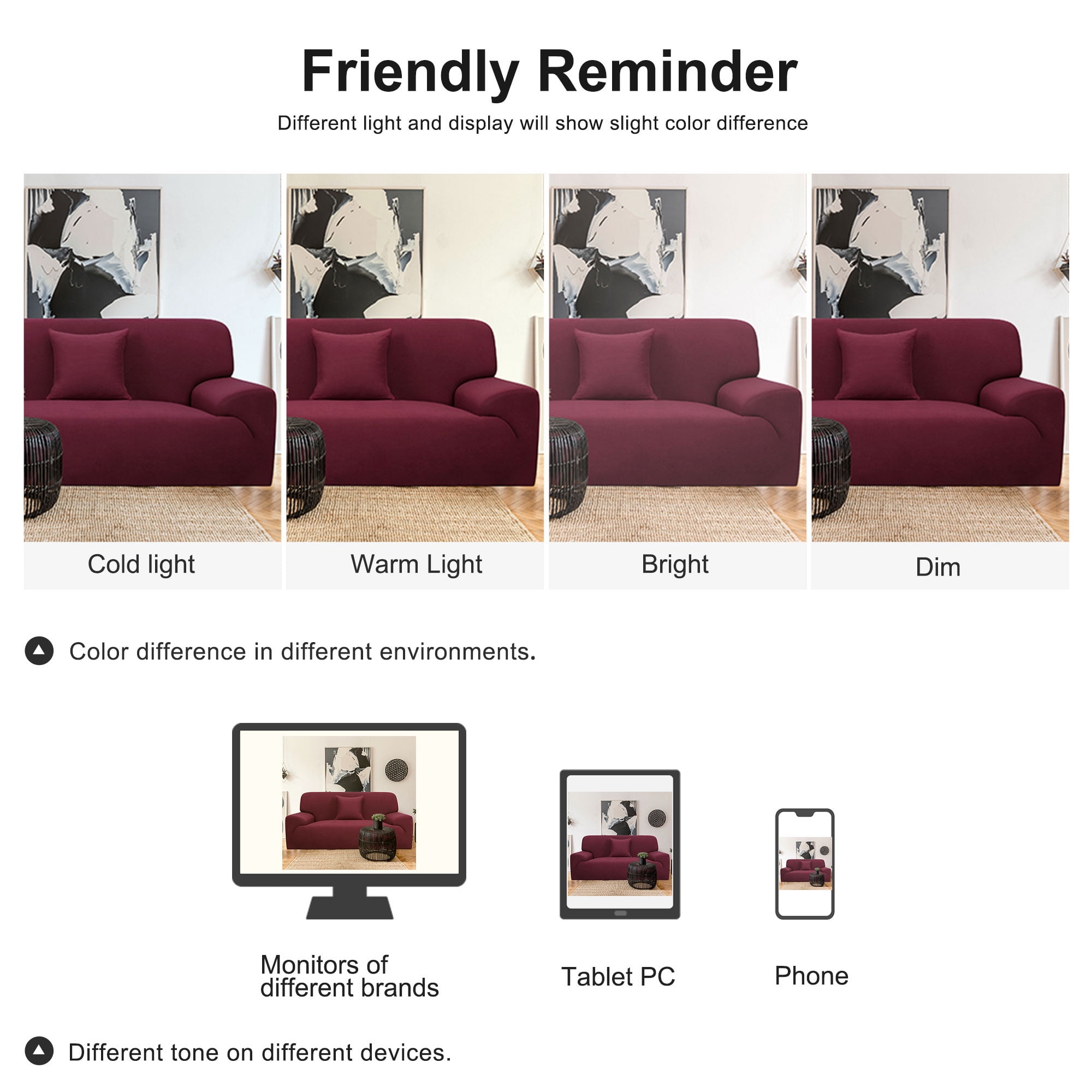PiccoCasa Thick Stretch Sofa Cover 2 Seater Solid Couch Cover, Burgundy