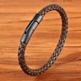 thumbnail image 1 of XQNI, nueva pulsera de cuero de estilo clásico para hombre, botón de acero inoxidable negro Simple, accesorios neutros, regalos de joyería tejidos a mano Tan Jianjun  unisex, 1 of 2