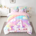 thumbnail image 2 of jejeloiu Colorful Lovely Unicorn 7-Piece Twin Bedding Sets,Fairy Tale Theme Bedding Comforter Set,Cute Rainbow Stars Sheet Sets For Girl Teens,Luxury Bedroom Decor Reversible, 2 of 8