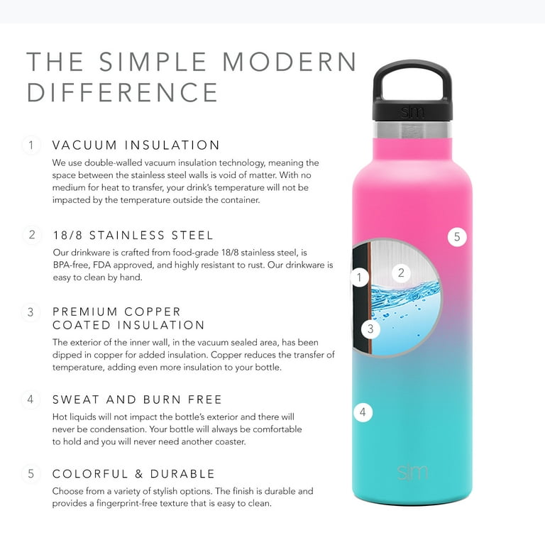 Simple Modern 17 oz Ascent Water Bottle With Straw Lid - Stainless Steel  Hydro Tumbler Flask - Double Wall Vacuum Insulated Small Reusable Metal  Leakproof Pattern: Carrara Marble 
