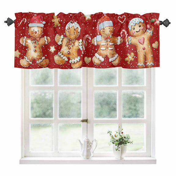Christmas Gingerbread Man Kitchen Valances for Windows 60x18 Inch Kitchen Curtains Valances Rod Pocket Winter Cute Candy Xmas Cartoon Red Bathroom Window Valances for Window Treatment Decor