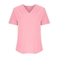 thumbnail image 4 of CHGBMOK Trendy Queen Womens Summer Tops Short Sleeve T Shirts for Women Basic Casual Round Neck Pleated Loose Fitting Cotton Blouses, 4 of 5