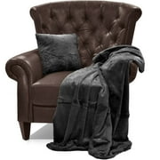 2-Piece Faux Fur Pillow & Throw Set, Black