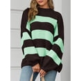 thumbnail image 4 of Womens Oversized Striped Sweater Mock Neck Chunky Knit Lantern Long Sleeve Fall Trendy Tunic Sweaters Top, 4 of 10