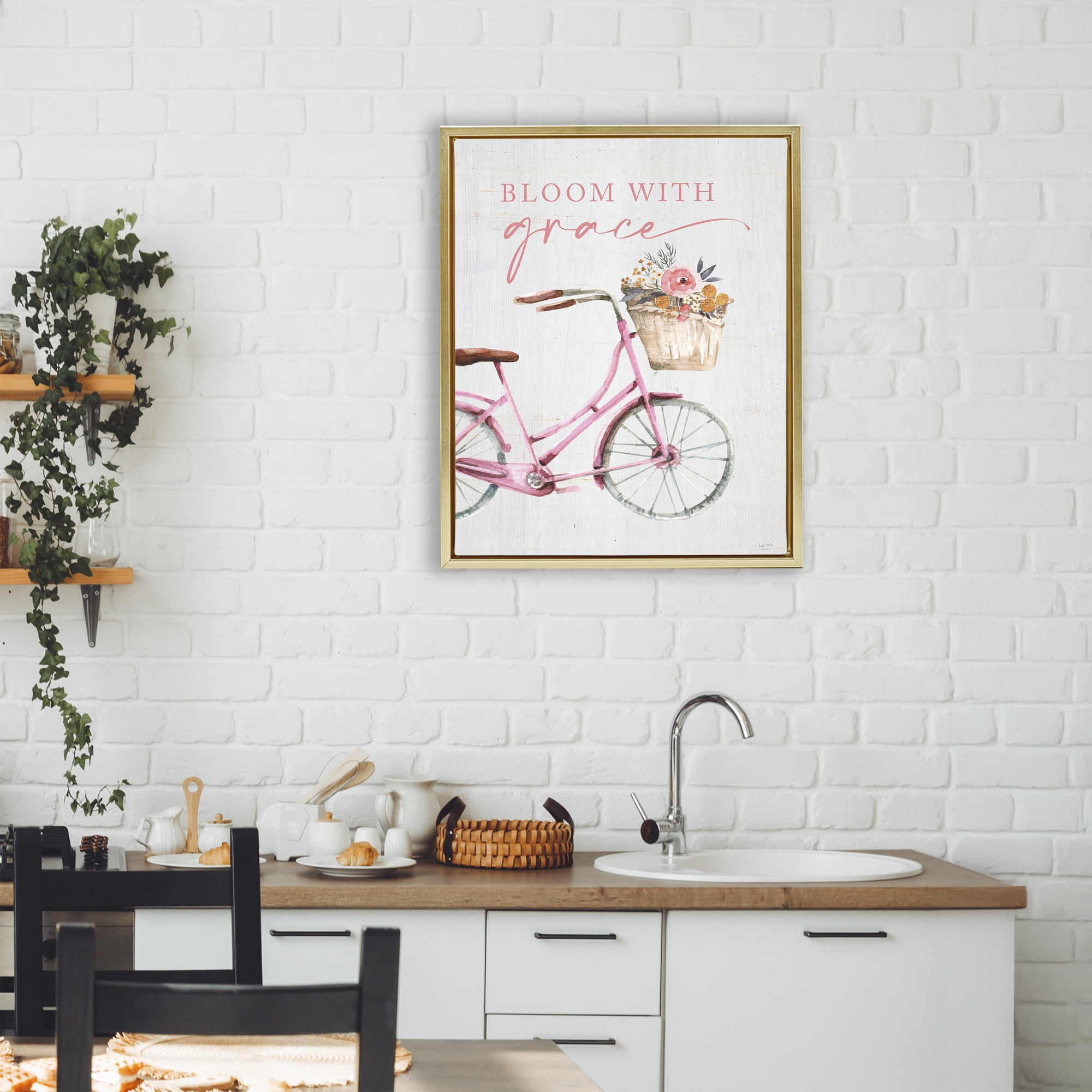 Stupell Industries Bloom With Grace Bicycle Gold Framed Floater Canvas Wall Art, design by Lux + Me Designs
