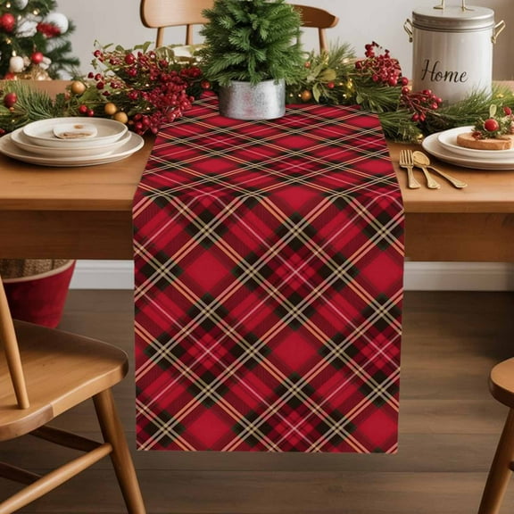 Table Runner 13x70in Inches Long, Christmas Tartan Buffalo PlaidLinen Washable Dresser Scarf Diamond Checker LatticeKitchen Dinning Tablerunners for Holiday/Party/Wedding/Home Tables Decor