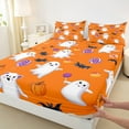thumbnail image 3 of Manfei Cartoon Lollipop Ghost Queen Sheet Sets, Gothic Bat Pumpkin Print Flat Sheet, Teens Boys Girls Kids Queen Fitted Sheet, Ultra Soft Home Decor, 4pcs, 3 of 7