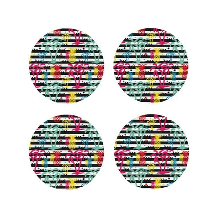 

Fuzoiu Trendy Colorful Pineapples Print Leather Coasters Set Drink Coasters Set of 4 for Tabletop Protection Durable PVC Coasters Home Décor and Housewarming Gift-Round Shape