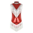 thumbnail image 4 of Kaerm Womens Sequins Fringed Latin Dance Leotard Metallic Tassel Bodysuit Tango Performance Red L, 4 of 7