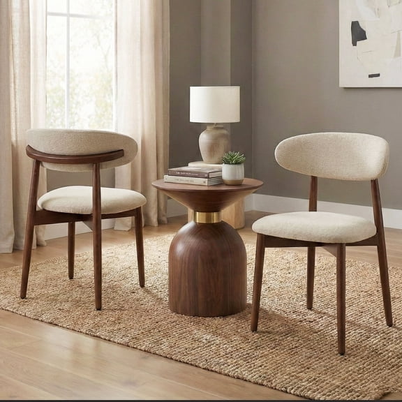 EOP Wooden Dining Chairs Set of 2, Farmhouse Kitchen Side Chairs with Foot Pegs, Mid-Century Modern Fabric Upholstered Dining Room Chairs for Kitchen, Dining Room, Beige