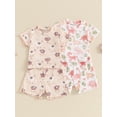 thumbnail image 4 of Aojekbee Toddler Girl Summer Outfit Hen/Dinosaur Print Short Sleeve Tops Elastic Waist Shorts 2Pcs Clothes Set, 4 of 10