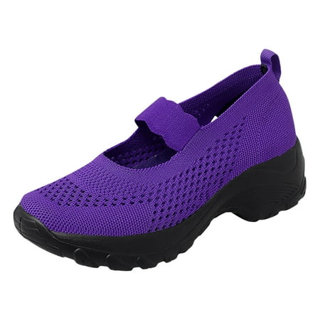 QYZEU Comfortable Black Flats for Women Casual Shoes Women Winter Summer Women s Hollow Out Wedge Sport Fashion Mesh Sneakers Slip On ShoeWalking Lightweight Shoes Purple 39